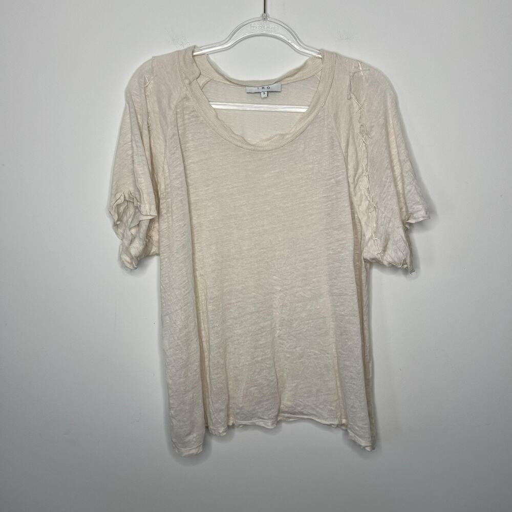 IRO Shirt Womens Small Beige Oversized Distressed Textured Lightweight Top